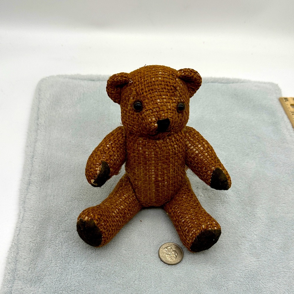 Vintage Brown Burlap Jointed Teddy Bear-Moveable Arm & Legs